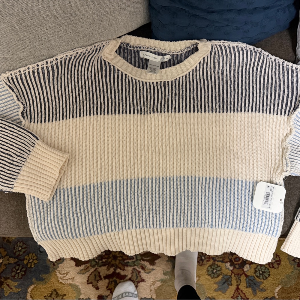 Altar'd State Striped Sweater - Cream, Blue, Black